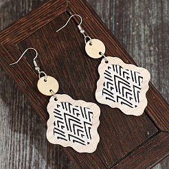Pendientes colgantes bohemios de madera y aleación de zinc para mujer&nbsp;WGD213D-01