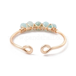 Anello aperto con amazzonite naturale avvolto in filo di rame&nbsp;RJEW-JR00630-01