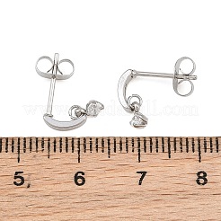 Boucles d'oreilles puces en acier inoxydable 304 serties d'un seul zircon cubique pour femmes&nbsp;SA-CBAB549-05P
