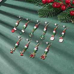 Breloque thème de noël en émail avec boucles d'oreilles pendantes en perles de verre&nbsp;EJEW-JE04961