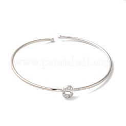 Braccialetti aperti con lettera in micro pavé di ottone placcato a cremagliera con zirconi trasparenti&nbsp;BJEW-A018-01P-C