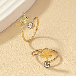 2 stücke 2 arten messing kristall strass schmetterling clover manschette zehenring-sets&nbsp;FS-WG20A77-03