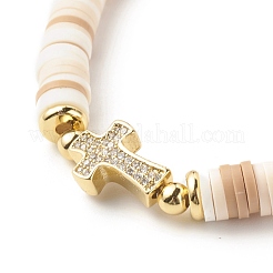 Bracciale elasticizzato con perline heishi in argilla polimerica da donna&nbsp;BJEW-JB07207-04