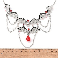 Halloween Fledermaus Legierung Siam Strass Lätzchen Halsketten für Frauen&nbsp;NJEW-P340-02P