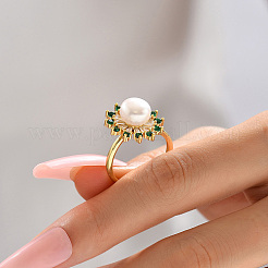 Fingerring aus Messing mit Mikropavé-Blüte und grünem Zirkonia&nbsp;KF3453-1
