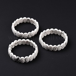 Pulsera elástica con cuentas ovaladas de howlita natural&nbsp;G-E010-01Z