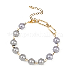 Bracciali a maglie con perle di vetro rotonde per donna&nbsp;BJEW-JB12051-02