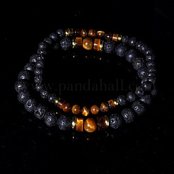 2 Stück Stretch-Armband-Set aus natürlichem gelbem Tigerauge und Lavastein mit runden Perlen für Männer und Frauen&nbsp;LM4731