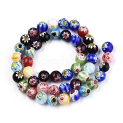 Handgemachte Millefiori Glas runde Perle Stränge&nbsp;X-LAMP-J038-8mm-M