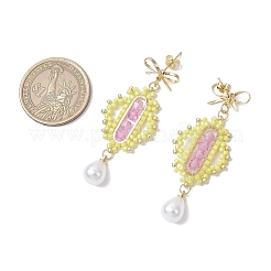 Boucles d'oreilles pendantes en forme de losange avec perles de verre électrolytique transparentes et nœud papillon&nbsp;EJEW-MZ00430-03