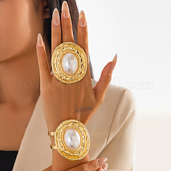 Conjuntos de brazaletes y anillos ovalados de hierro y perlas de imitación para mujer.&nbsp;WGBFE6E-01