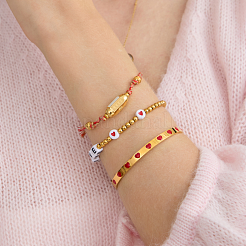 Brazaletes abiertos de acero inoxidable 304 esmaltados con corazón rojo para mujer&nbsp;JS6918