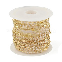 Chaînes à maillons en forme de cœur en laiton et de perles en plastique&nbsp;CHC-M025-34G