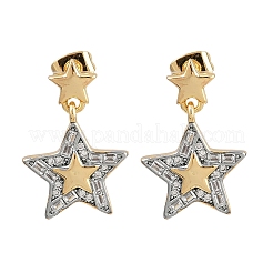 Orecchini pendenti a stella in ottone con micro pavé di zirconi chiari&nbsp;EJEW-L275-04GP