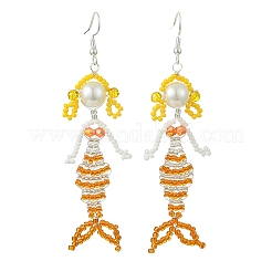 Boucles d'oreilles pendantes en fil de cuivre et perles de verre&nbsp;EJEW-MZ00816