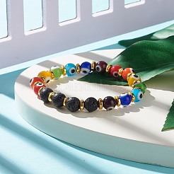 Rundes Bunte Malerei-Armband mit bösem Blick und natürlichen Lavagestein-Perlen&nbsp;BJEW-JB07870