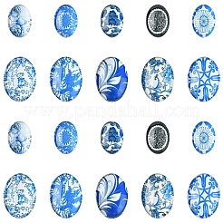 40 Stück 2 Stile Blumenmotiv Ornamente ovale Glas Cabochons mit flacher Rückseite&nbsp;GGLA-FS0001-10