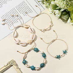 4 Stück 4 Stile natürliche Muschel & synthetische türkis geflochtene Perlenarmbänder&nbsp;BJEW-SC0001-54