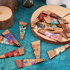 16 pièces 8 couleurs résine transparente et bois de noyer grands pendentifs&nbsp;RESI-TA0001-95