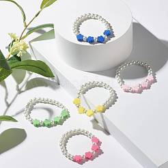 Bracciale elasticizzato con perline di fiori per bambini&nbsp;BJEW-JB07188