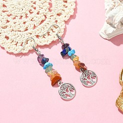 Pendientes colgantes con virutas de piedras mixtas naturales y sintéticas&nbsp;EJEW-JE05390-02