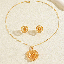 Hohle Vintage-Ohrstecker und Anhänger-Sets aus Messingblumen für Damen&nbsp;SA8016