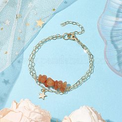 Set di braccialetti multifilo con chip di avventurina rossa naturale&nbsp;BJEW-JB10500-01