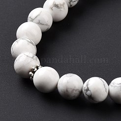 Collier pendentif balle et pompon en howlite naturelle avec chaînes de perles de pierres précieuses mélangées&nbsp;NJEW-E585-02H