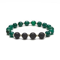 Juegos de pulseras elásticas con cuentas de ágata teñida y roca de lava natural&nbsp;BJEW-JB09181