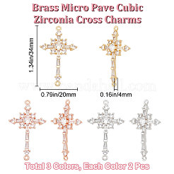 6 Stück 3 Farben Messing Pavé klar Zirkonia Verbinder Charms&nbsp;ZIRC-BBC0001-90