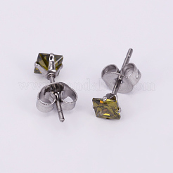 Quadratische Ohrstecker aus 304 Edelstahl mit Zirkonia&nbsp;EJEW-O070-05A