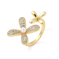 Bagues manchettes en laiton micro pavé de zircone cubique abs imitation perle&nbsp;LS-RJEW-D307-02G-A