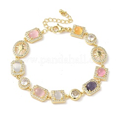 Messing-Armbänder mit Mikropavé-Zirkonia und Katzenauge&nbsp;BJEW-G764-08G
