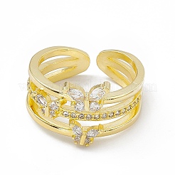Placage en rack en laiton écologique micro pavé clair anneaux de zircone cubique&nbsp;RJEW-B025-05G