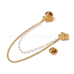 304 Edelstahl Pavé klare Zirkonia & ABS Perle Blume hängende Kette Brosche&nbsp;JEWB-S021-05G