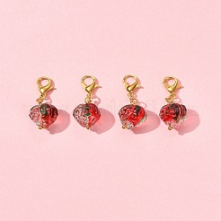 4 pieza de adornos colgantes de fresa hechos a mano con lampwork&nbsp;HJEW-FS00041-02