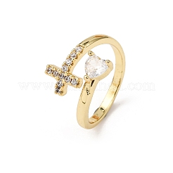 Manschettenringe aus Messing mit Mikropavé-Zirkonia für Damen&nbsp;RJEW-L334-04G