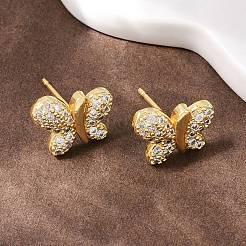 Latón micro pave aretes de circonita cúbica transparente&nbsp;EJEW-F400-02A-G