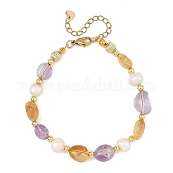 Pulseras de cuentas de amatista natural y citrino pulidas mediante tratamiento térmico.&nbsp;BJEW-JB14393