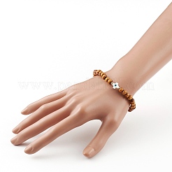 Bracelets extensibles en perles de bois naturel&nbsp;BJEW-JB05848-02