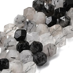 Natürliche turmalinierte Quarz / schwarze Rutilquarz Perlen Stränge&nbsp;G-Z119-A15-03