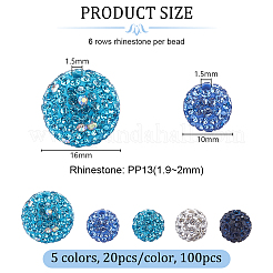 100 pièce de perles de strass pavées en argile polymère de 5 couleurs&nbsp;RB-OC0001-10A