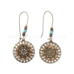 3 paires de boucles d'oreilles pendantes en alliage d'émail plat rond et losange avec turquoise synthétique&nbsp;EJEW-P200-05AB