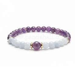 Bracelet extensible rond aigue-marine naturelle et pierres précieuses mélangées pour femme&nbsp;BJEW-JB09270