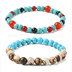 Pulseras elásticas de turquesa sintética&nbsp;BJEW-JB11474