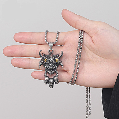 Collares con colgante de calavera de diablo de acero inoxidable 304 para Halloween para hombres&nbsp;WG53C55-01