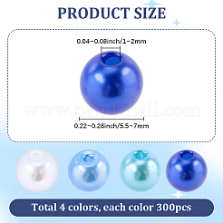 1200 pièce de perles rondes imitation plastique ABS de 4 styles&nbsp;DIY-SP0004-67
