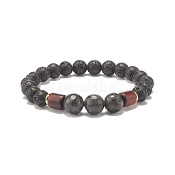 Ensemble de bracelets extensibles en larvikite noire naturelle&nbsp;BJEW-JB07499