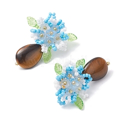 Boucles d'oreilles à tige en perles de verre faites à la main et œil de tigre naturel&nbsp;EJEW-MZ00449-02