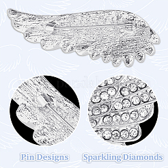 2 broche de aleación con forma de ala y rhinestone para mochilas y ropa.&nbsp;JEWB-FH0002-05P